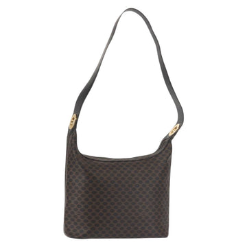 CELINE Macadam Canvas Shoulder Bag PVC Leather Black Gold Auth 142649