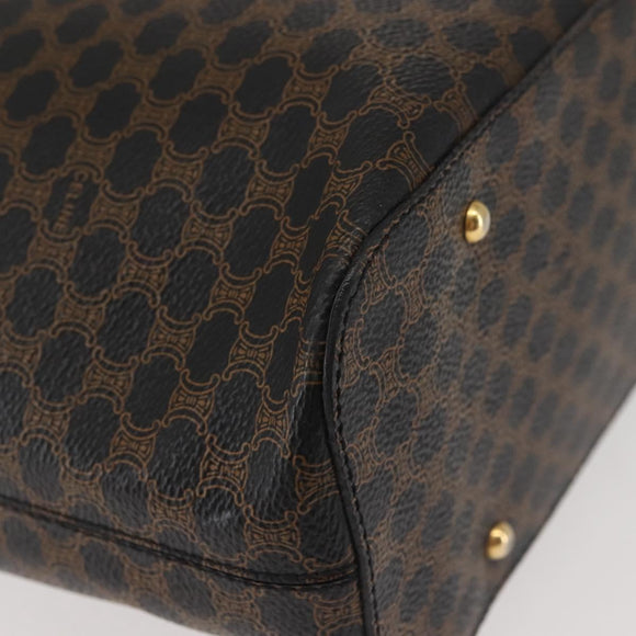 CELINE Macadam Canvas Shoulder Bag PVC Leather Black Gold Auth 142649