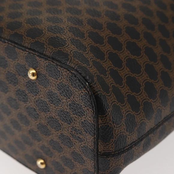 CELINE Macadam Canvas Shoulder Bag PVC Leather Black Gold Auth 142649