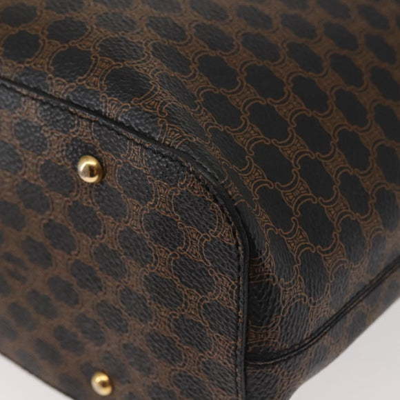 CELINE Macadam Canvas Shoulder Bag PVC Leather Black Gold Auth 142649