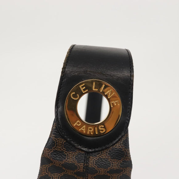 CELINE Macadam Canvas Shoulder Bag PVC Leather Black Gold Auth 142649