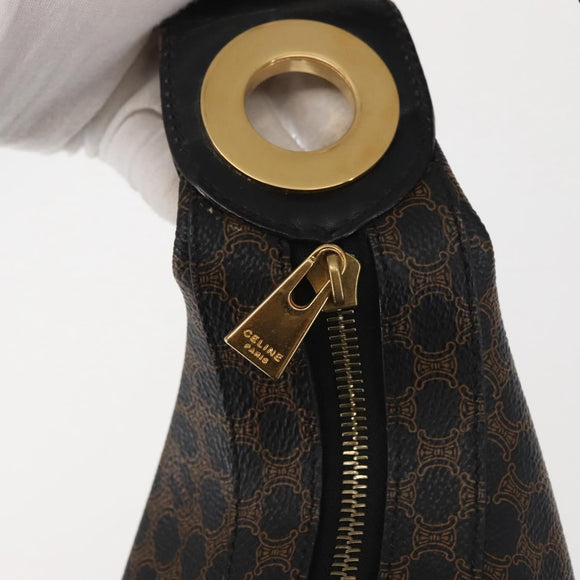 CELINE Macadam Canvas Shoulder Bag PVC Leather Black Gold Auth 142649