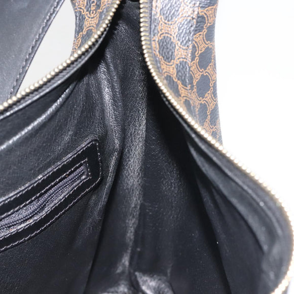 CELINE Macadam Canvas Shoulder Bag PVC Leather Black Gold Auth 142649