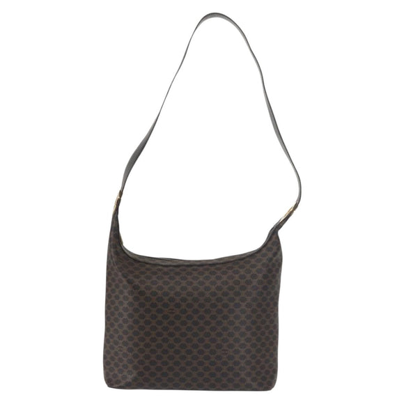 CELINE Macadam Canvas Shoulder Bag PVC Leather Black Gold Auth 142649