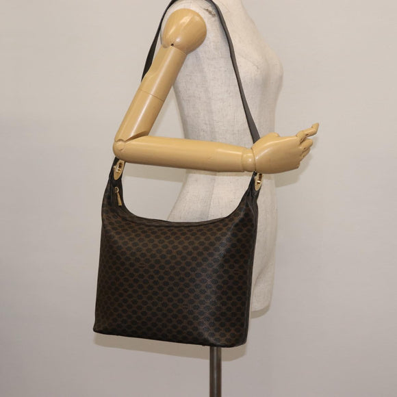 CELINE Macadam Canvas Shoulder Bag PVC Leather Black Gold Auth 142649