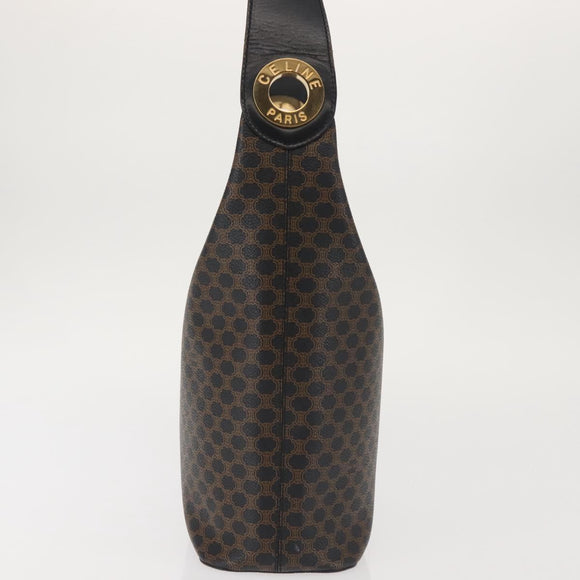 CELINE Macadam Canvas Shoulder Bag PVC Leather Black Gold Auth 142649