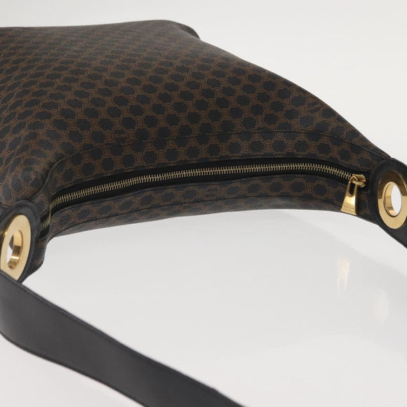 CELINE Macadam Canvas Shoulder Bag PVC Leather Black Gold Auth 142649
