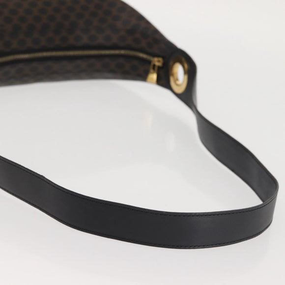 CELINE Macadam Canvas Shoulder Bag PVC Leather Black Gold Auth 142649