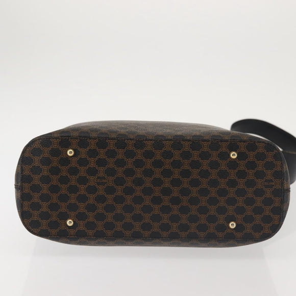 CELINE Macadam Canvas Shoulder Bag PVC Leather Black Gold Auth 142649