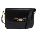 CELINE Horse Carriage Shoulder Bag Leather Black Gold Auth 142650-1
