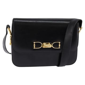 CELINE Horse Carriage Shoulder Bag Leather Black Gold Auth 142650