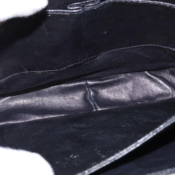 CELINE Horse Carriage Shoulder Bag Leather Black Gold Auth 142650