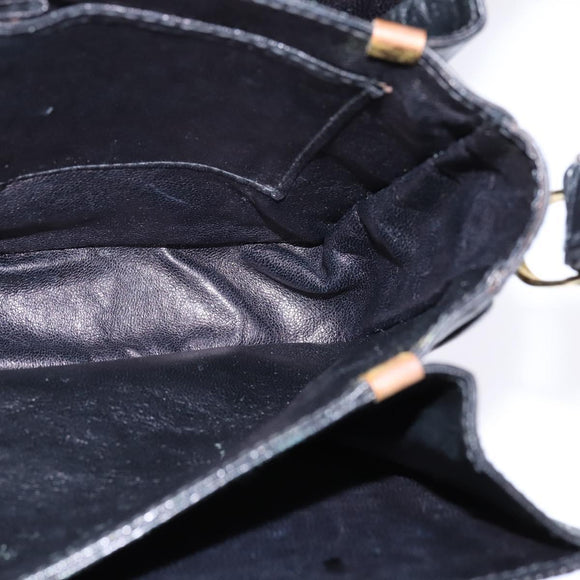 CELINE Horse Carriage Shoulder Bag Leather Black Gold Auth 142650