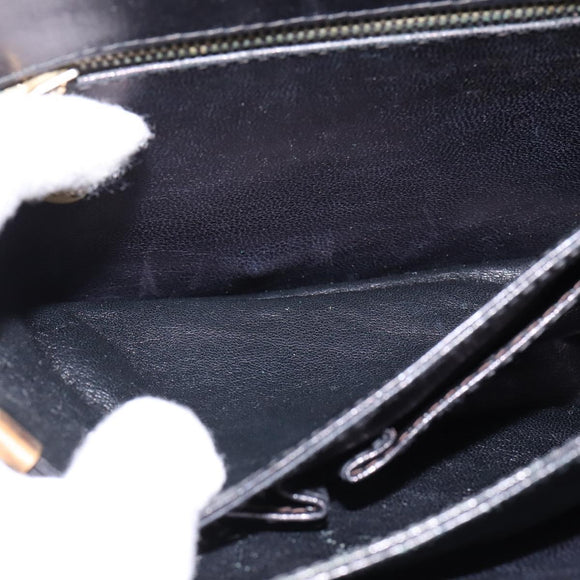 CELINE Horse Carriage Shoulder Bag Leather Black Gold Auth 142650