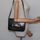 CELINE Horse Carriage Shoulder Bag Leather Black Gold Auth 142650-23