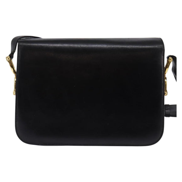 CELINE Horse Carriage Shoulder Bag Leather Black Gold Auth 142650