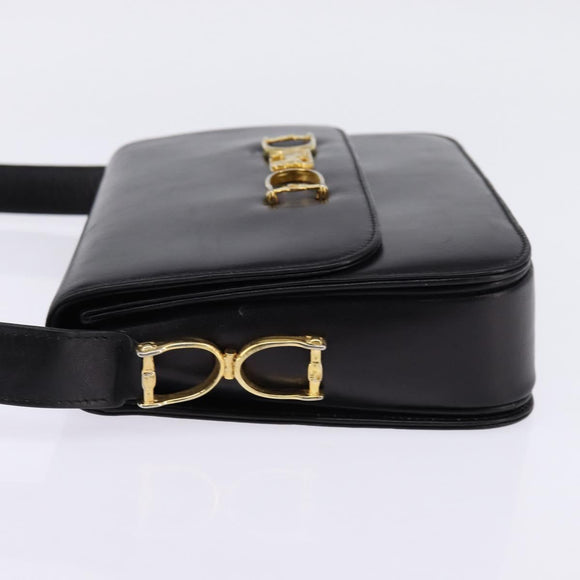 CELINE Horse Carriage Shoulder Bag Leather Black Gold Auth 142650