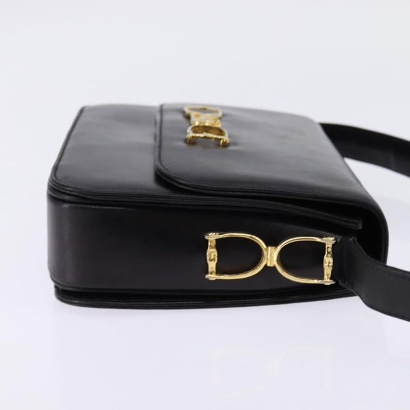 CELINE Horse Carriage Shoulder Bag Leather Black Gold Auth 142650
