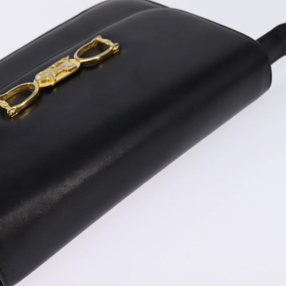 CELINE Horse Carriage Shoulder Bag Leather Black Gold Auth 142650