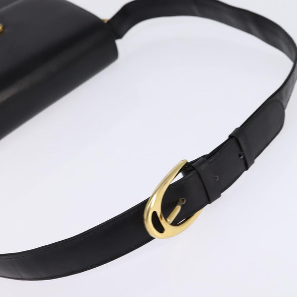 CELINE Horse Carriage Shoulder Bag Leather Black Gold Auth 142650