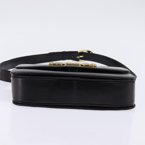 CELINE Horse Carriage Shoulder Bag Leather Black Gold Auth 142650