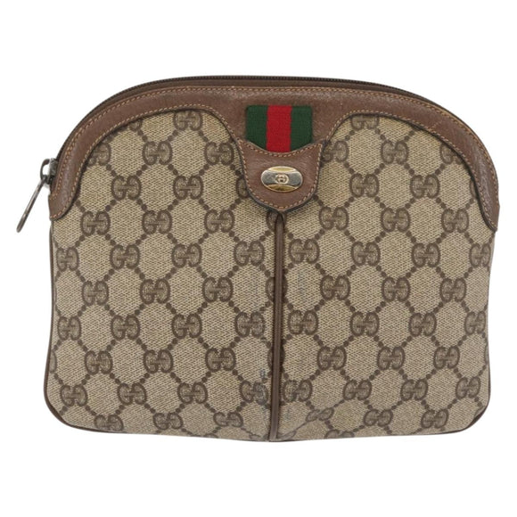 GUCCI GG Supreme Web Sherry Line Bag PVC Beige Gold 904 02 047 Auth 142652