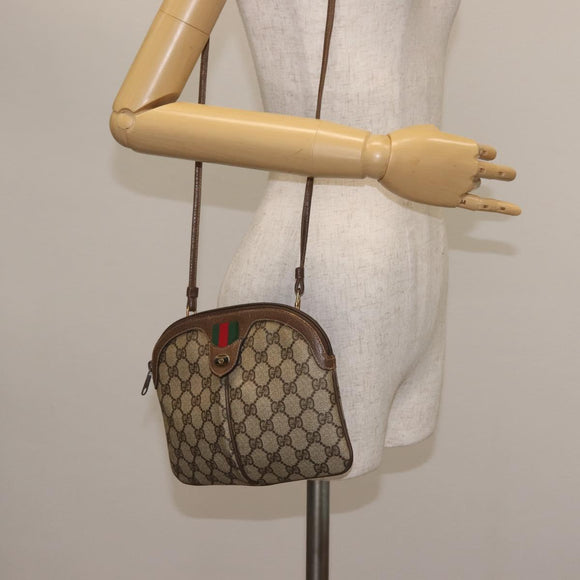 GUCCI GG Supreme Web Sherry Line Bag PVC Beige Gold 904 02 047 Auth 142652