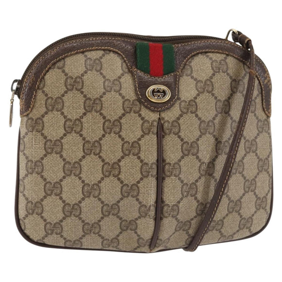 GUCCI GG Supreme Web Sherry Line Bag PVC Beige Gold 904 02 047 Auth 142653