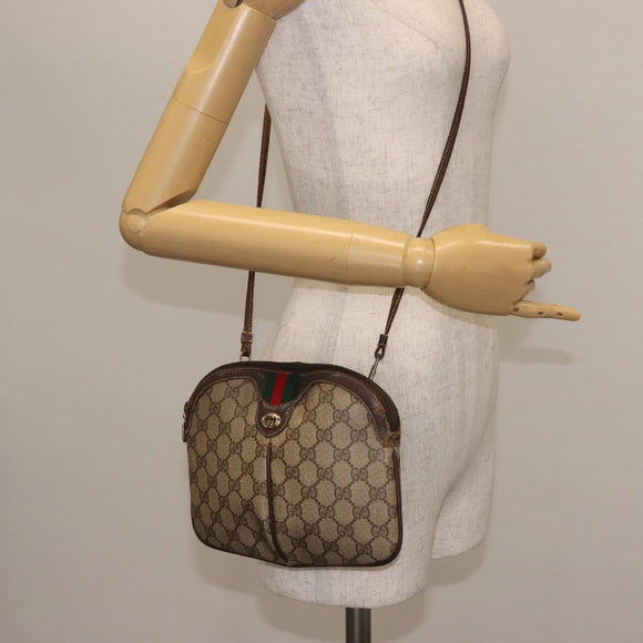 GUCCI GG Supreme Web Sherry Line Bag PVC Beige Gold 904 02 047 Auth 142653
