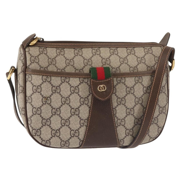 GUCCI GG Supreme Web Sherry Line Bag PVC Beige Gold 001.123.6177 Auth 142654