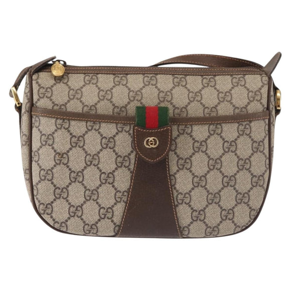 GUCCI GG Supreme Web Sherry Line Bag PVC Beige Gold 001.123.6177 Auth 142654