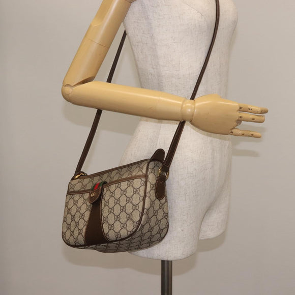 GUCCI GG Supreme Web Sherry Line Bag PVC Beige Gold 001.123.6177 Auth 142654