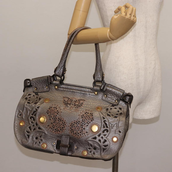 Salvatore Ferragamo Tote Bag Leather Silver Auth 142662