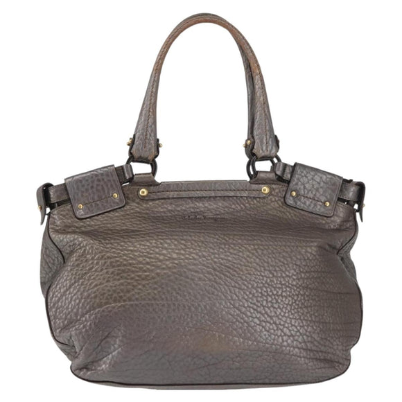 Salvatore Ferragamo Tote Bag Leather Silver Auth 142662