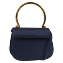 Salvatore Ferragamo Gancini Hand Bag Satin 2way Navy Gold Auth 142663-1