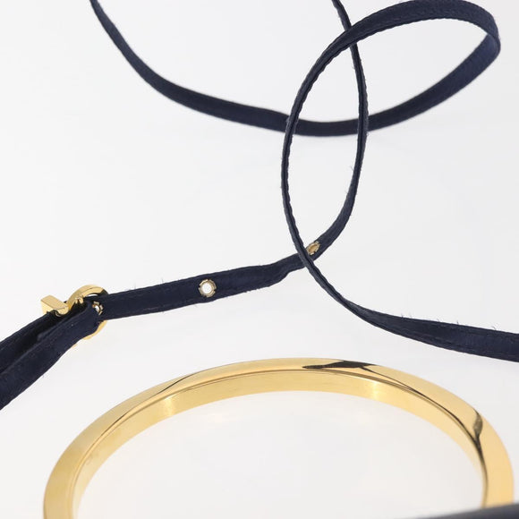 Salvatore Ferragamo Gancini Hand Bag Satin 2way Navy Gold Auth 142663