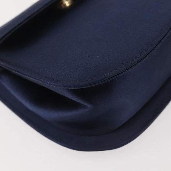 Salvatore Ferragamo Gancini Hand Bag Satin 2way Navy Gold Auth 142663