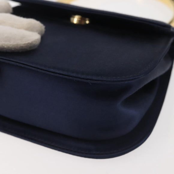 Salvatore Ferragamo Gancini Hand Bag Satin 2way Navy Gold Auth 142663