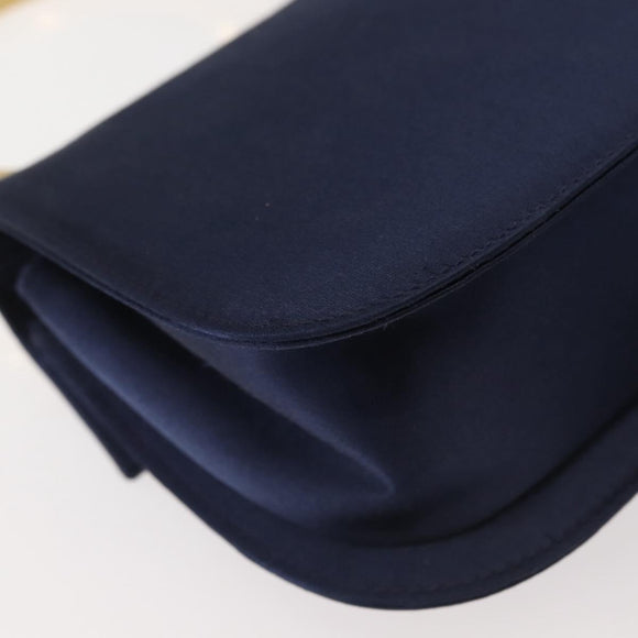 Salvatore Ferragamo Gancini Hand Bag Satin 2way Navy Gold Auth 142663