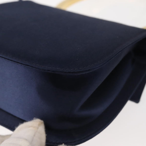 Salvatore Ferragamo Gancini Hand Bag Satin 2way Navy Gold Auth 142663