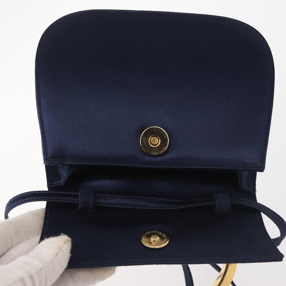 Salvatore Ferragamo Gancini Hand Bag Satin 2way Navy Gold Auth 142663