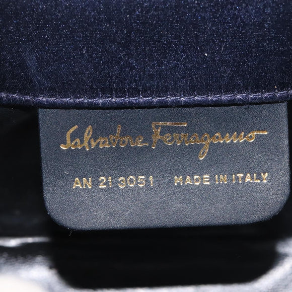 Salvatore Ferragamo Gancini Hand Bag Satin 2way Navy Gold Auth 142663