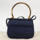Salvatore Ferragamo Gancini Hand Bag Satin 2way Navy Gold Auth 142663-12