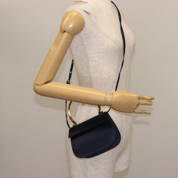 Salvatore Ferragamo Gancini Hand Bag Satin 2way Navy Gold Auth 142663