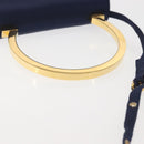 Salvatore Ferragamo Gancini Hand Bag Satin 2way Navy Gold Auth 142663-7