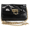 Salvatore Ferragamo Chain Gancini Shoulder Bag Enamel Black Gold Auth 142666-1