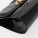 Salvatore Ferragamo Chain Gancini Shoulder Bag Enamel Black Gold Auth 142666-10