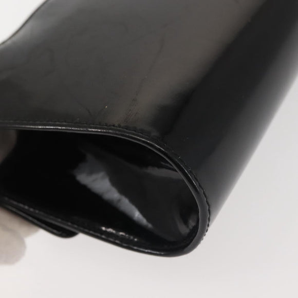 Salvatore Ferragamo Chain Gancini Shoulder Bag Enamel Black Gold Auth 142666