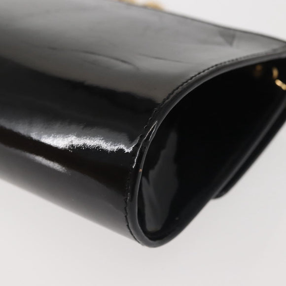 Salvatore Ferragamo Chain Gancini Shoulder Bag Enamel Black Gold Auth 142666