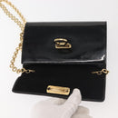 Salvatore Ferragamo Chain Gancini Shoulder Bag Enamel Black Gold Auth 142666-15